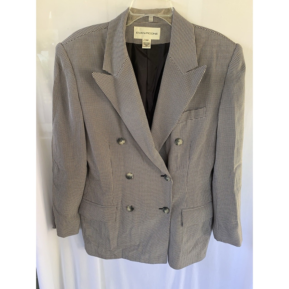 Women's Sz 14 Houndstooth‎ 100% Silk Blazer Career Business Suit Jacket  Khaki